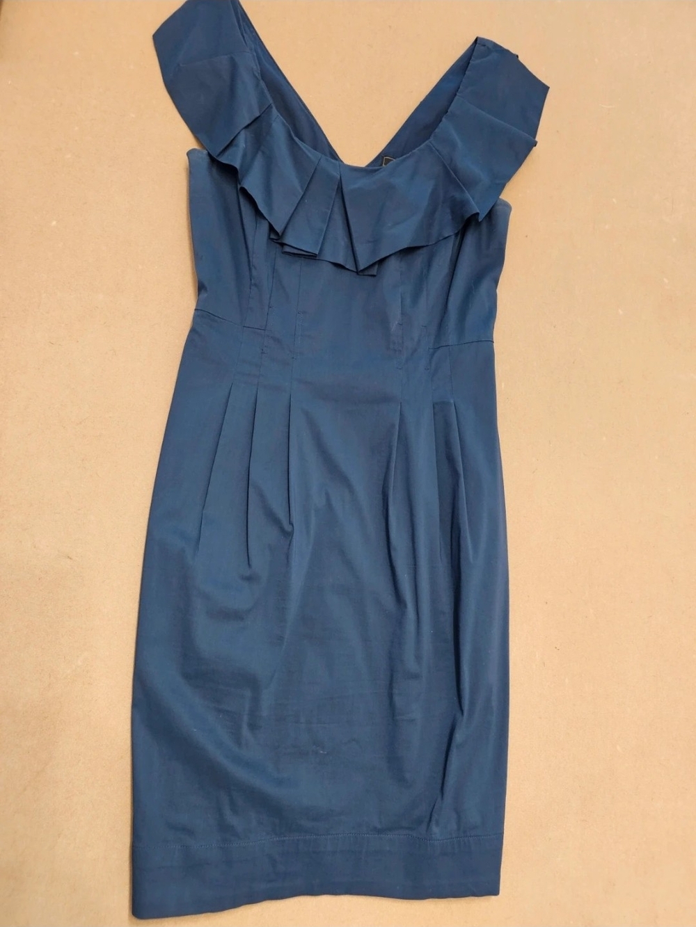 BCBGMaxAzria Navy Ruffle V-Neck Sheath Dress